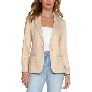 LIVERPOOL Women's Plaid Fitted Blazer Size M In Flaxen Gold Glen Plaid